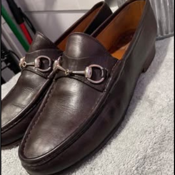 GUCCI Men's BrownLeather Horsebit Loafers /Moccasins 43.5 / 10